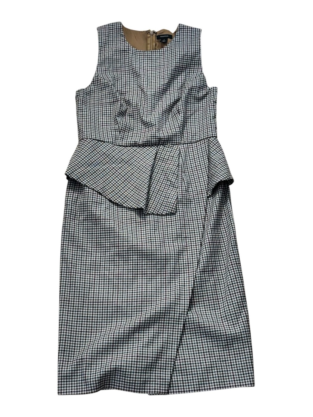 Halogen Check Asymmetric Peplum Sheath Dress in Dark Roast Size Small White